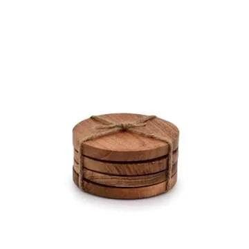 Samhita Acacia Wood Round Coasters Protection Tabletop,Countertop and Surfaces from Water Marks or Damage | Home & Office Decor | Housewarming Gift (Set of 4) (4" x 4" X 0.5")
