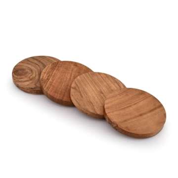 Samhita Acacia Wood Round Coasters Protection Tabletop,Countertop and Surfaces from Water Marks or Damage | Home & Office Decor | Housewarming Gift (Set of 4) (4" x 4" X 0.5")