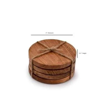 Samhita Acacia Wood Round Coasters Protection Tabletop,Countertop and Surfaces from Water Marks or Damage | Home & Office Decor | Housewarming Gift (Set of 4) (4" x 4" X 0.5")