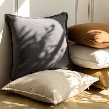 Foindtower Pack of 2, Decorative Linen Soild Throw Pillow Covers Soft Accent Cushion Case Boho Farmhouse Neutral Pillowcase for Couch Sofa Bed Living Room Home Decor 22 x 22 Inch Natural Beige