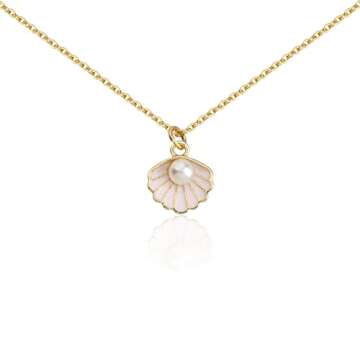 Seashell Pendant Necklace Beach Lover Gifts Scallop Necklace Enamel Blue Seashell Jewelry Gifts for ...