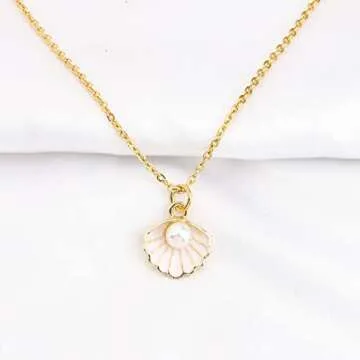 Seashell Pendant Necklace Beach Lover Gifts Scallop Necklace Enamel Blue Seashell Jewelry Gifts for Women