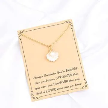 Seashell Pendant Necklace Beach Lover Gifts Scallop Necklace Enamel Blue Seashell Jewelry Gifts for Women
