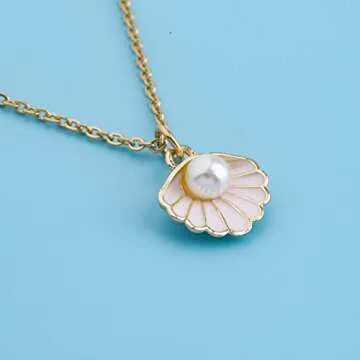 Seashell Pendant Necklace Beach Lover Gifts Scallop Necklace Enamel Blue Seashell Jewelry Gifts for Women