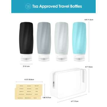 Morfone Travel Bottles Set for Toiletries, TSA Approved Travel Size Containers Leak Proof Refillable Liquid Silicone Squeezable Travel Accessories for Shampoo Conditioner Lotion