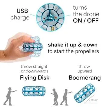 nutty toys Interactive Drone - Hand Operated Light Up Boomerang for Kids & Adults | Easy Shake to Start Flying UFO | Top Easter Gift Idea 2025 for Boys & Teens 8 9 10 11 12 13 14 15