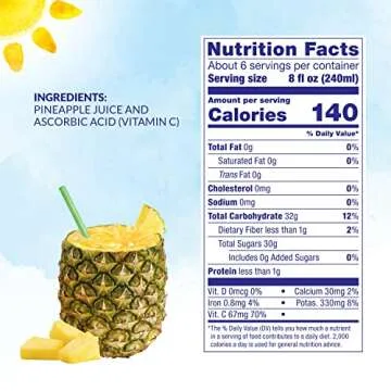 Dole 100% Pineapple Juice, No Added Sugar, Excellent Source of Vitamin C, 100% Fruit Juice, 46 Fl Oz Can, Packaging May Vary