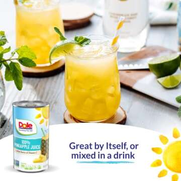 Dole 100% Pineapple Juice, No Added Sugar, Excellent Source of Vitamin C, 100% Fruit Juice, 46 Fl Oz Can, Packaging May Vary