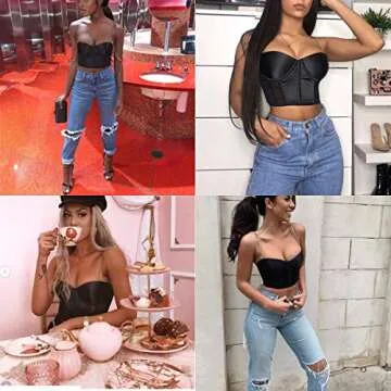 Women‘s Sexy Mesh Bustier Crop Top Backless Chain Straps Push Up Padded Corset Top Bra for Party Club Rave Outfit Black