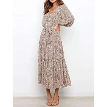 R.Vivimos Long Sleeve Casual Midi Dress for Women