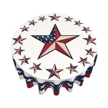 4th of July Tablecloth Round 60 Inch Patriotic Tablecloth Washable American Flag Stars Tablecloths Circular Table Cover Cloths Washable Polyester Tabletop Runner for Kitchen Party Picnic Dining Decor