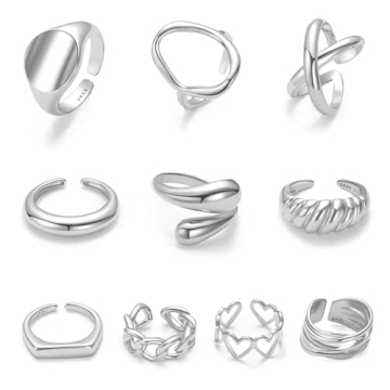 MOROYA 10PCS Gold Dome Chunky Rings for Women 18K Gold Plated Adjustable