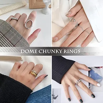 MOROYA Chunky Gold Dome Rings Set - Adjustable & Stylish