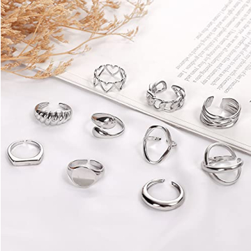 MOROYA Chunky Gold Dome Rings Set - Adjustable & Stylish