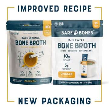 Bare Bones Chicken Bone Broth Instant Powdered Mix | Rich Savory Packets on-the-Go No Artificial Fla...