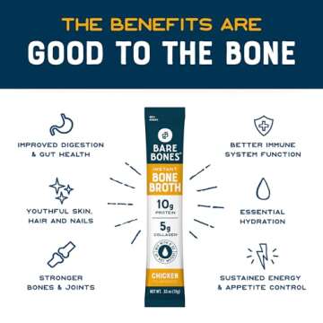 Bare Bones Chicken Bone Broth Instant Powdered Mix | Rich Savory Packets on-the-Go No Artificial Flavors | Keto & Paleo Friendly | 10g Protein | 16 Pack
