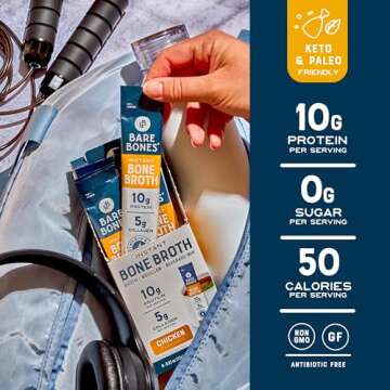 Bare Bones Chicken Bone Broth Instant Powdered Mix | Rich Savory Packets on-the-Go No Artificial Flavors | Keto & Paleo Friendly | 10g Protein | 16 Pack