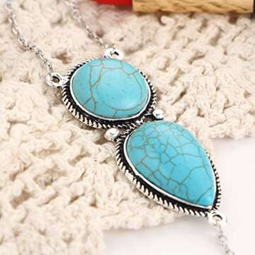 Jovono Boho Slave Bracelets Silver Turquoise Finger Ring Bracelets Summer Beach Hand Chain Jewelry for Women