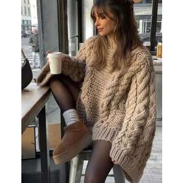 Tujahao Women's Oversized Cable Knit Sweater Tops