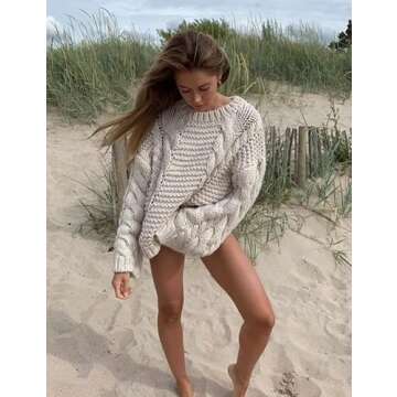 Tujahao Women's Oversized Cable Knit Sweater Tops