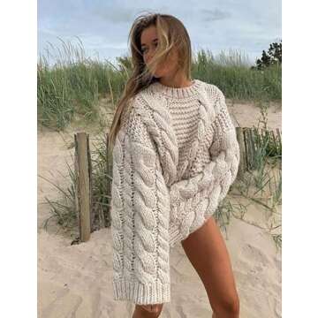 Tujahao Women's Oversized Cable Knit Sweater Tops