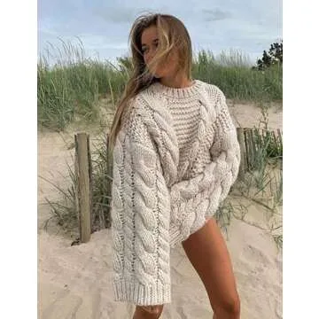 Tujahao Women's Oversized Cable Knit Sweater Tops