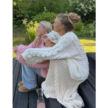 Tujahao Women's Oversized Cable Knit Sweater Tops