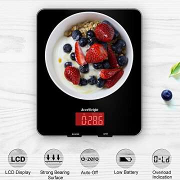 AccuWeight 201 Digital Multifunction Meat Food Scale with LCD Display for Baking Kitchen Cooking, 11lb Capacity by 0.1oz, Tempered Glass