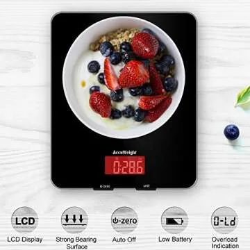 AccuWeight 201 Digital Multifunction Meat Food Scale with LCD Display for Baking Kitchen Cooking, 11lb Capacity by 0.1oz, Tempered Glass
