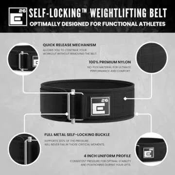 Self-Locking Weight Lifting Belt - Premium Weightlifting Belt for Serious Functional Fitness, Power Lifting, and Olympic Lifting Athletes (Large, Black)