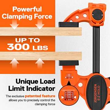 Jorgensen Bar Clamps For Woodworking, 12" 2-Pack One-Handed Clamps/Spreader with Load Limit Indicato...
