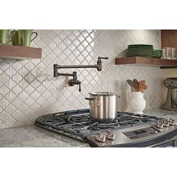 Delta Faucet Traditional Oil Rubbed Bronze Pot Filler Faucet, Delta Pot Filler Oil Rubbed Bronze, Farmhouse Pot Filler Faucet Wall Mount, Potfiller, Brass Construction, Venetian Bronze 1177LF-RB