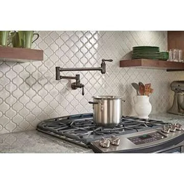 Delta Faucet Traditional Oil Rubbed Bronze Pot Filler Faucet, Delta Pot Filler Oil Rubbed Bronze, Farmhouse Pot Filler Faucet Wall Mount, Potfiller, Brass Construction, Venetian Bronze 1177LF-RB