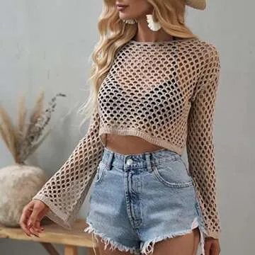 Shiyifa Women's Sexy Crochet Crop Top for Summer Fun