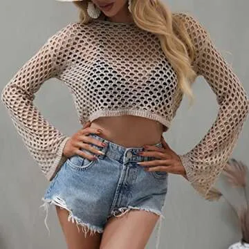 Shiyifa Women's Sexy Crochet Crop Top for Summer Fun