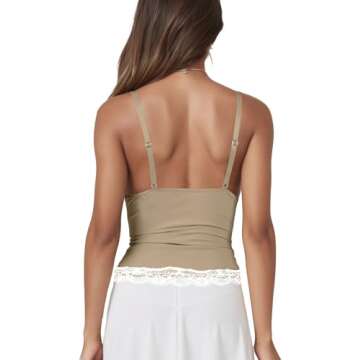 Women’s Crop Cami Tops V Neck Sleeveless Lace Trim Slim Fit Y2K Going Out Night Out Tank Vest Tops