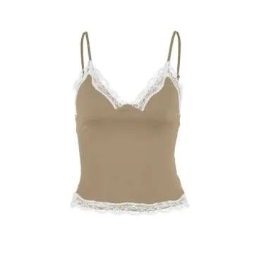 Women’s Crop Cami Tops V Neck Sleeveless Lace Trim Slim Fit Y2K Going Out Night Out Tank Vest Tops