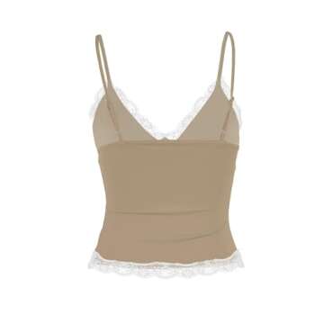 Women’s Crop Cami Tops V Neck Sleeveless Lace Trim Slim Fit Y2K Going Out Night Out Tank Vest Tops