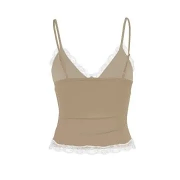 Women’s Crop Cami Tops V Neck Sleeveless Lace Trim Slim Fit Y2K Going Out Night Out Tank Vest Tops