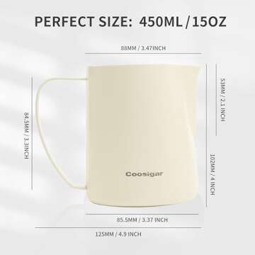 Coosigar Milk Frothing Pitcher for Perfect Latte Art