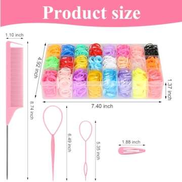 CZZXI 2500pcs Hair Elastics, 24 Color Colorful Small Rubber Bands with Organizer, Topsy Turvy Hair T...