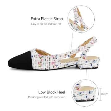 MICIFA Women's Slingback Flat Pumps, Round Toe Low heel Sandals Two Toned Flat Office Shoes