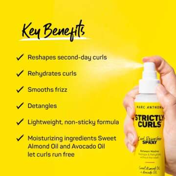 Marc Anthony Curl Refresher Hair Spray, Strictly Curls - Hydrating Detangler Hairspray for Curly & W...