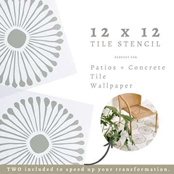 Reusable Tile Stencil 12x12 (2 Pack) | Large Floor Stencils for Painting Floors 12x12 | Wall Stencils for Painting | Concrete Stencils for Patio | Boho Stencil | Paint Stencils for Walls and Floors