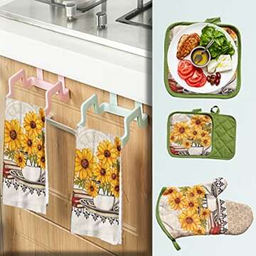 Lobyn Value Packs: Bright Sunflower 5-Piece Kitchen Set – 2 Soft Terry Dish Towels and 2 Quilted Potholders & 1 Oven Mitt for Everyday Use
