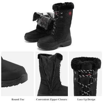DREAM PAIRS Women's Goose Black Faux Fur Knee High Winter Snow Boots Size 7 M US