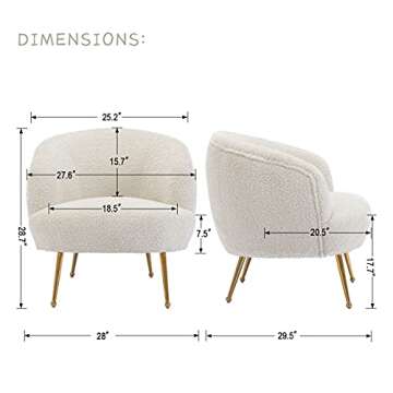 HEAH-YO Faux Fur Modern Barrel Shape Leisure Accent Chair with Golden Metal Legs, Upholstered Lounge Armchair Vanity Chair for Living Room, Entryway, Bedroom, Creamy-White