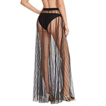 Verdusa Women's High Waist Sheer Mesh A Line Flowy Maxi Skirt Cover Up Black S
