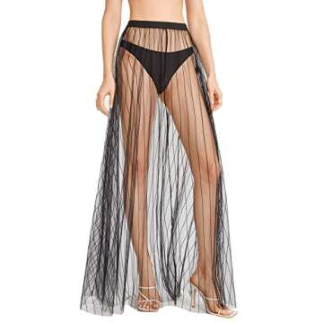 Verdusa Women's High Waist Sheer Mesh A Line Flowy Maxi Skirt Cover Up Black S