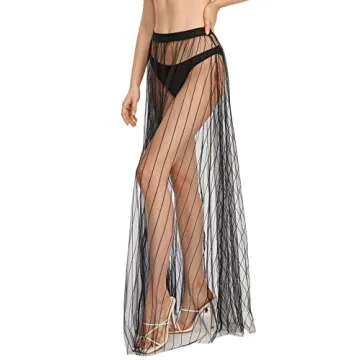 Verdusa Women's High Waist Sheer Mesh A Line Flowy Maxi Skirt Cover Up Black S